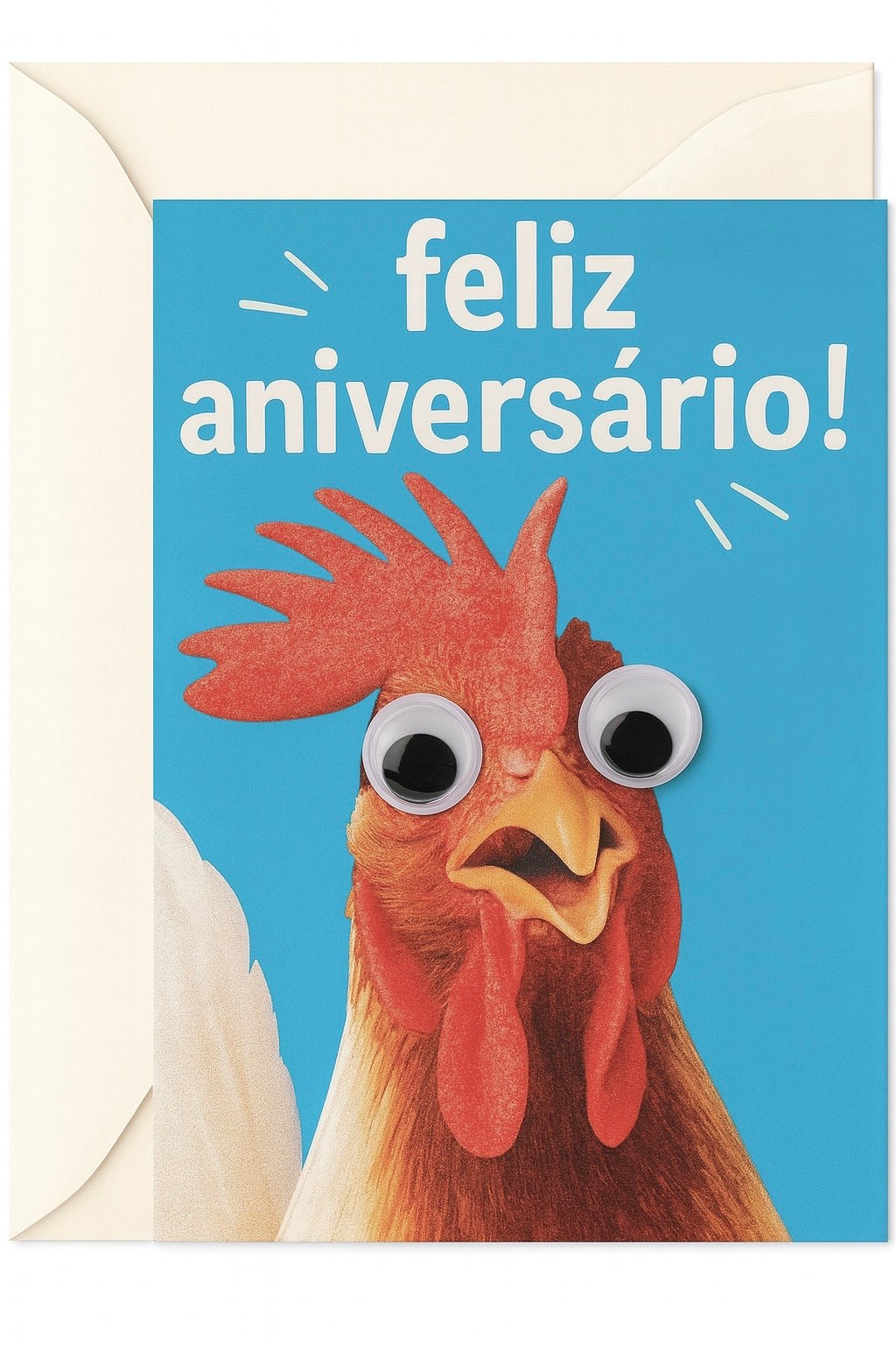 Cartão De Aniversário Infantil - FRANGO DIVERTIDO (googly eyes)