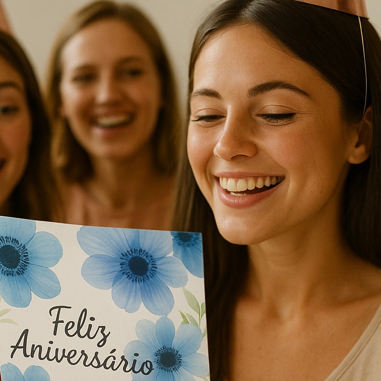 Cartão De Aniversário - FLORAL AZUL