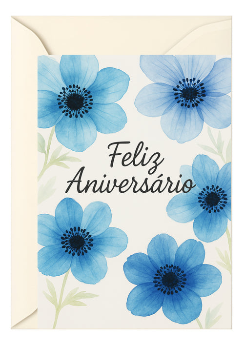 Cartão De Aniversário - FLORAL AZUL