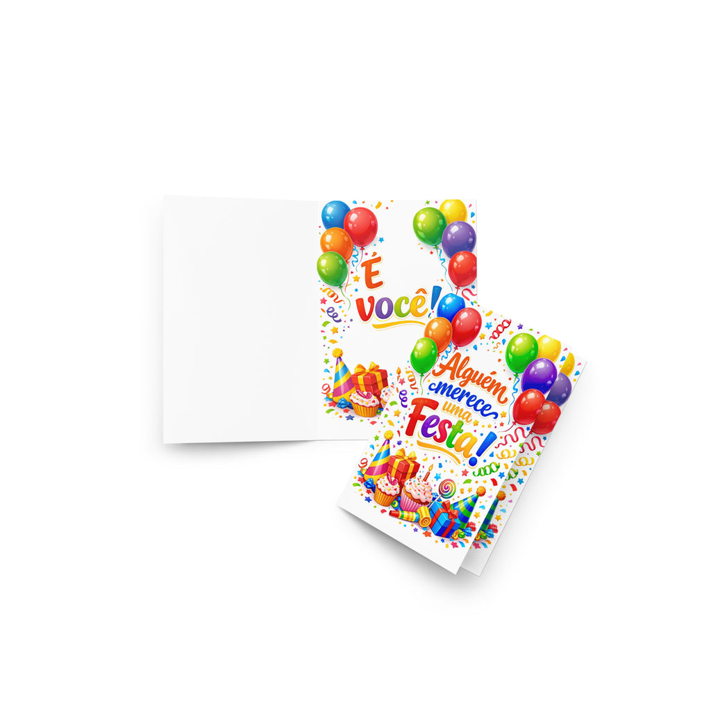 Cartão de Aniversário Colorido com Balões A5 (14,8 x 21 cm) – Alguém Merece uma Festa! | Loucos por Cartões