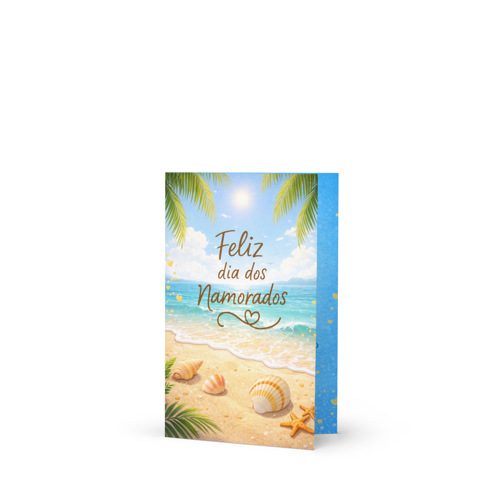 Cartão de Dia dos Namorados Praia A5 (14,8 x 21 cm) – Feliz Dia dos Namorados | Loucos por Cartões