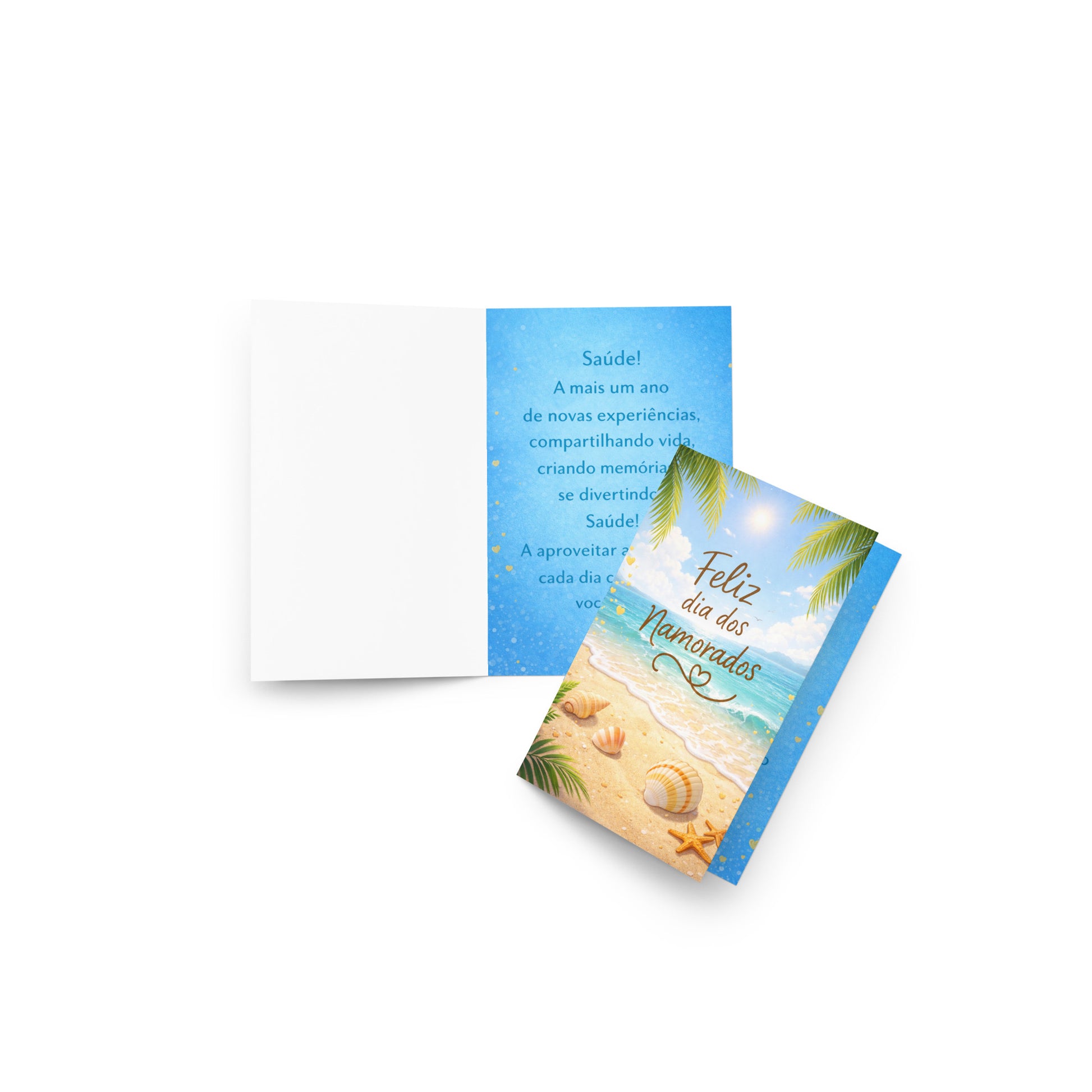 Cartão de Dia dos Namorados Praia A5 (14,8 x 21 cm) – Feliz Dia dos Namorados | Loucos por Cartões