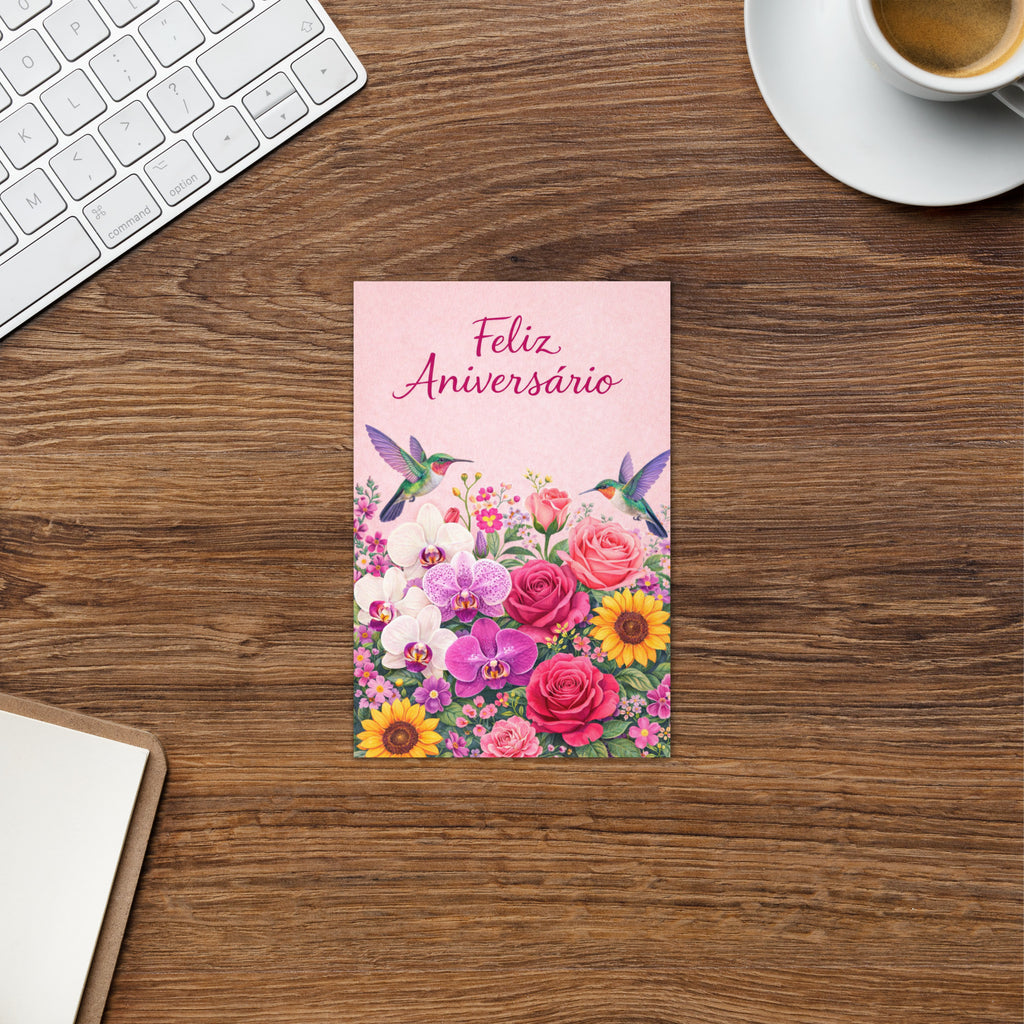 Cartão de Aniversário Floral A5 (14,8 x 21 cm) – Feliz Aniversário | Loucos por Cartões