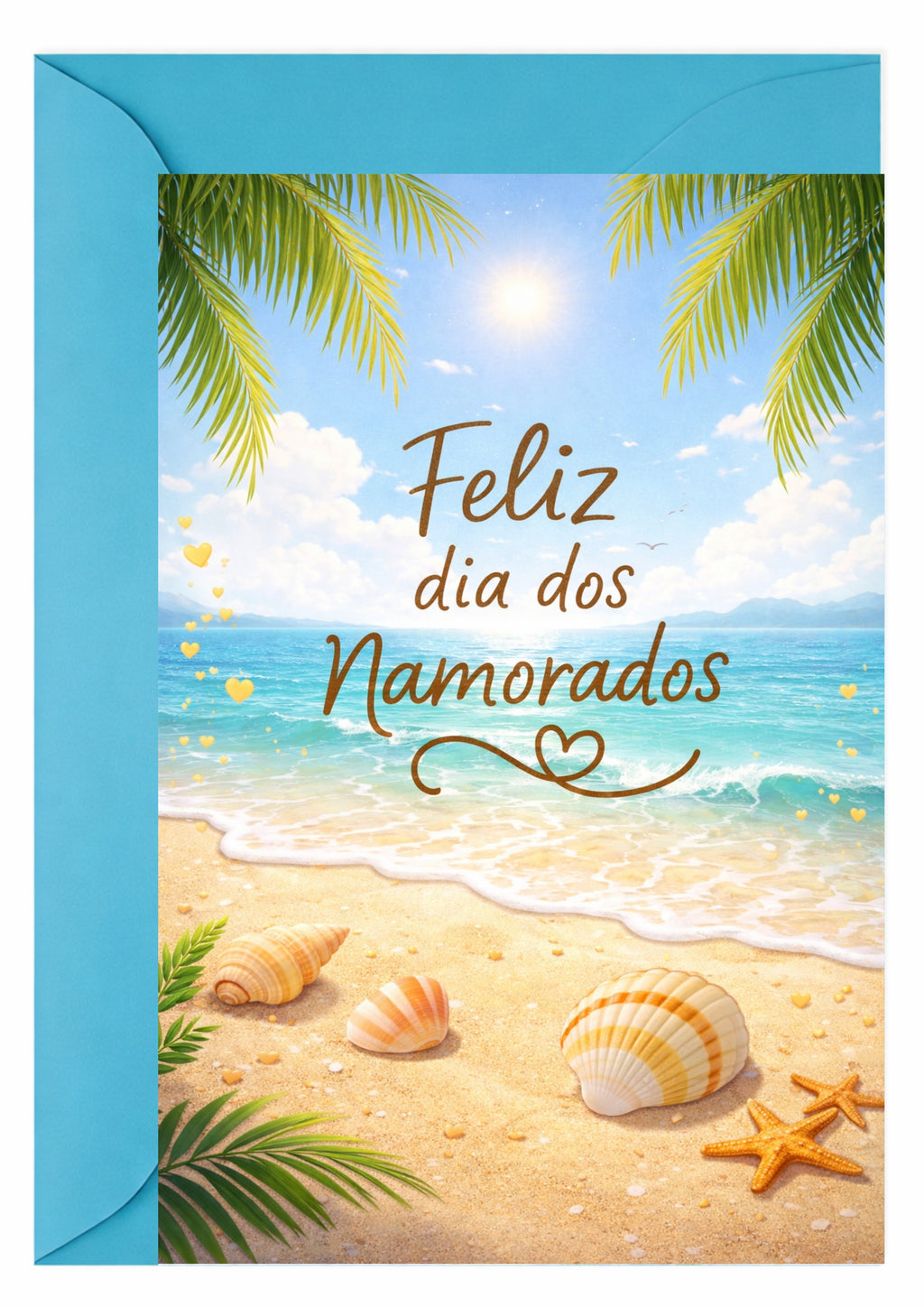 Cartão de Dia dos Namorados Praia A5 (14,8 x 21 cm) – Feliz Dia dos Namorados | Loucos por Cartões