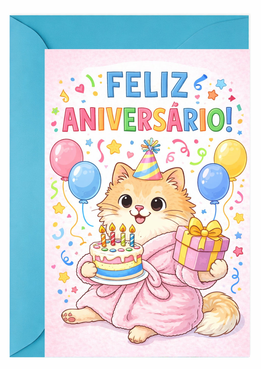 Cartão de Aniversário Gatinho A5 (14,8 x 21 cm) – Feliz Aniversário | Loucos por Cartões