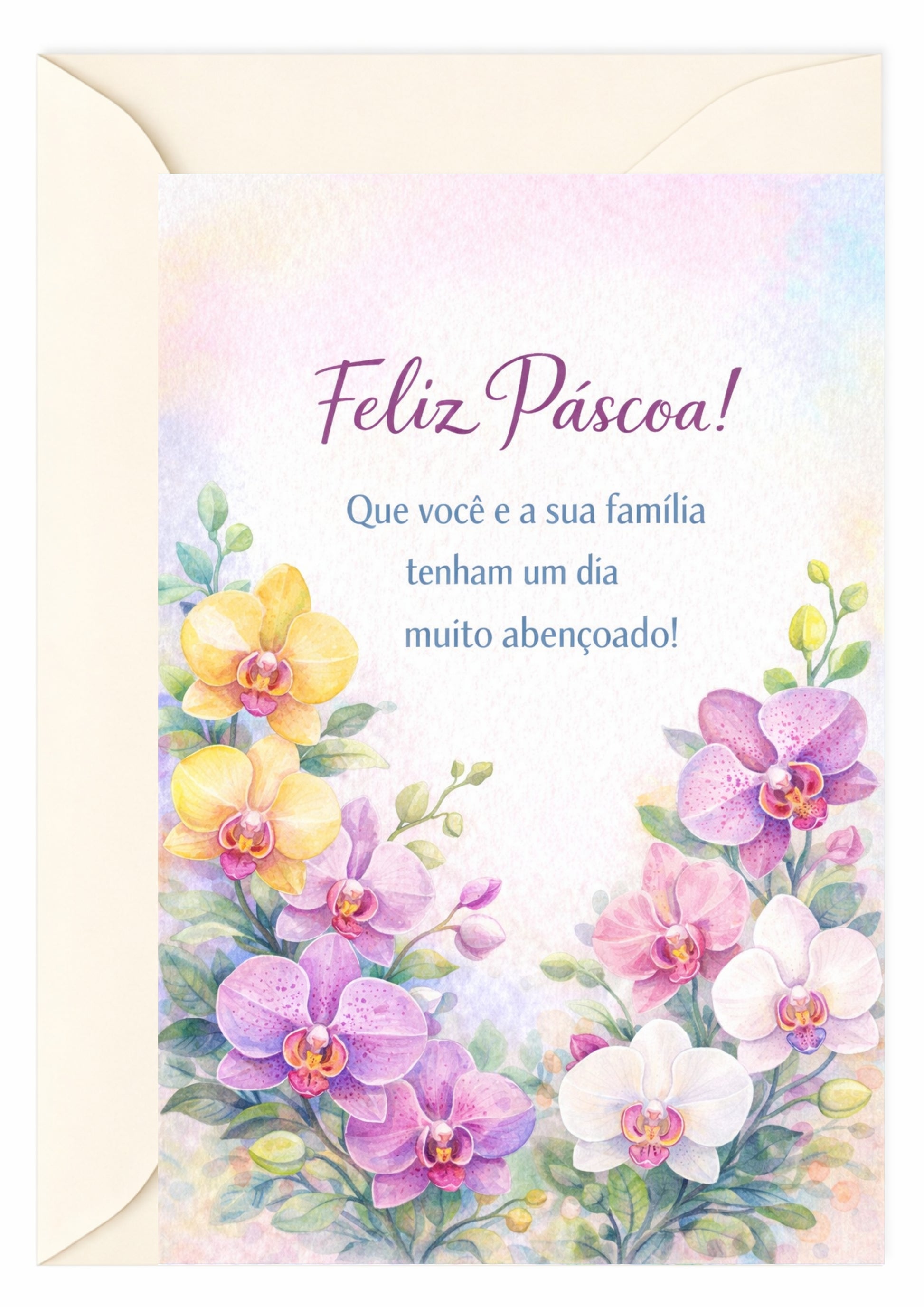 Cartão de Páscoa Floral Aquarelado A5 (14,8 x 21 cm) – Feliz Páscoa | Loucos por Cartões