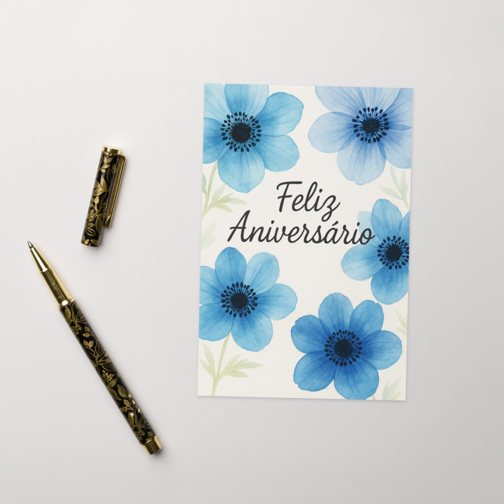 Cartão De Aniversário - FLORAL AZUL