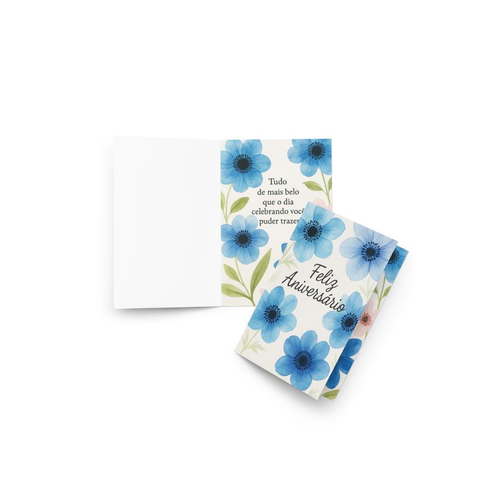 Cartão De Aniversário - FLORAL AZUL