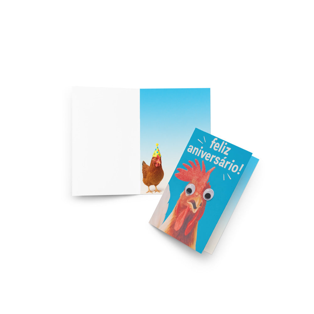 Cartão De Aniversário Infantil - FRANGO DIVERTIDO (googly eyes)