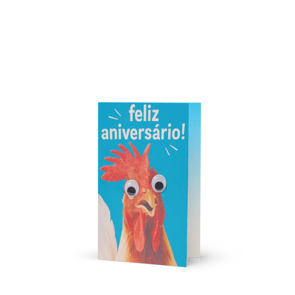 Cartão De Aniversário Infantil - FRANGO DIVERTIDO (googly eyes)