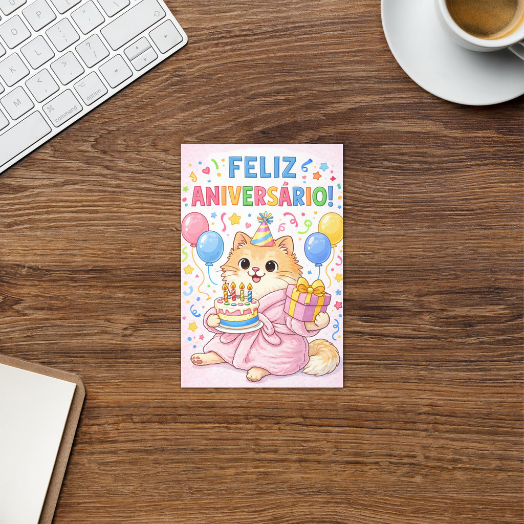 Cartão de Aniversário Gatinho A5 (14,8 x 21 cm) – Feliz Aniversário | Loucos por Cartões